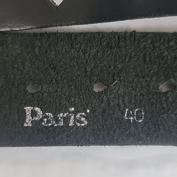 Vintage 70s Black Leather Belt With Turtle Buckle By Paris' Size 40 - Picture 7 of 9